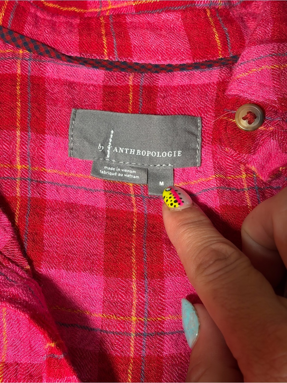 Anthropologie Isadora Plaid Flannel Tunic M Pink Red Button Back Oversized - Picture 6 of 6